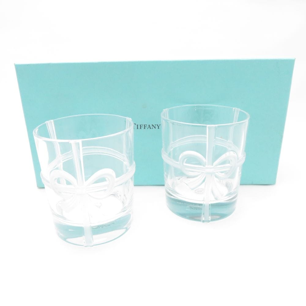 未使用 TIFFANY＆Co. ティファニー ボウグラス タンブラー 2点 ペア リボン ロックグラス SO3267X1 【中古】