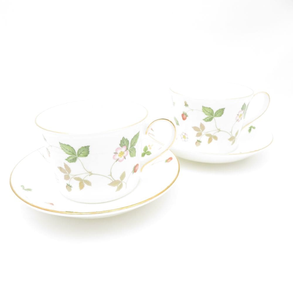 美品 WEDGWOOD ウェッジウッド ワイルドストロベリーパステル カップ＆ソーサー 2客 ペア ティー コーヒー デルフィ SO3292X1 【中古】
