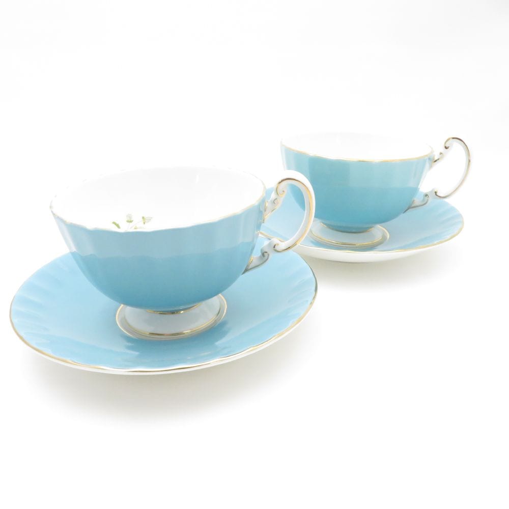 Aynsley エインズレイ ペンブロック ターコイズ カップ＆ソーサー 2客 ペア ティー コーヒー 花柄 SO3298X1 【中古】