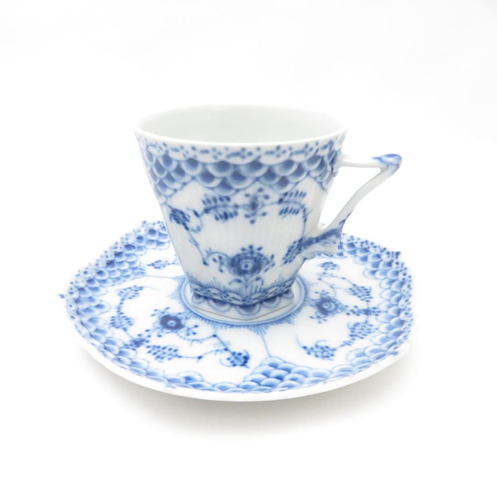 美品 ROYAL COPENHAGEN ロイヤルコペンハーゲン ブルーフルーテッドフルレース コーヒーカップ＆ソーサー 1客 顔付 SC7958H1 【中古】
