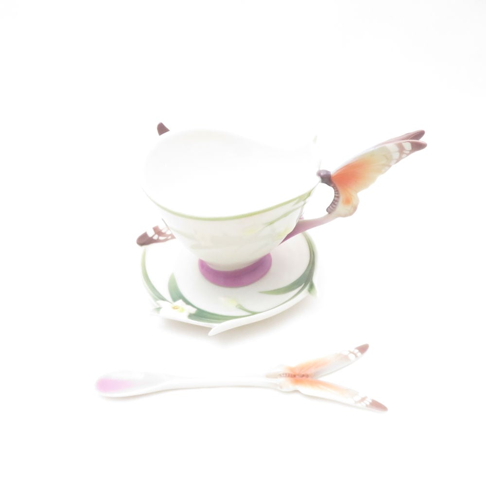 未使用 FRANZ フランツ パピヨンバタフライ カップ＆ソーサー 1客 セット 蝶 SN303R1 【中古】