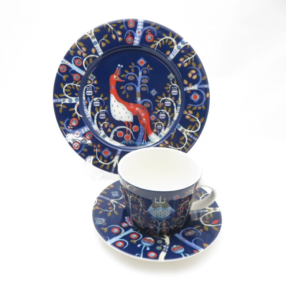 美品 iittala イッタラ タイカ カップ＆ソーサー 中皿 22cmプレート フクロウ トリオ ST501P1 【中古】