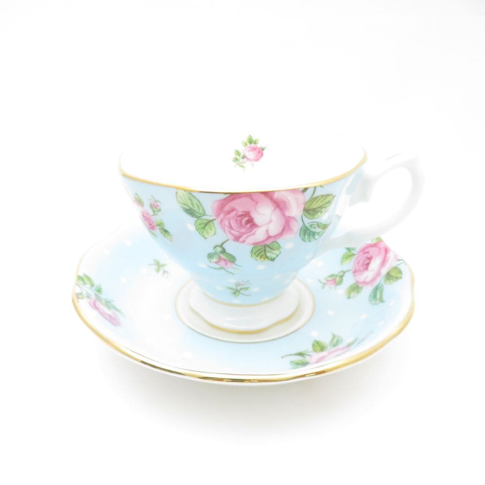 未使用 ROYAL ALBERT ロイヤルアルバート ポルカブルー ティーカップ＆ソーサー 紅茶 薔薇 バラ SO3407H2 【中古】