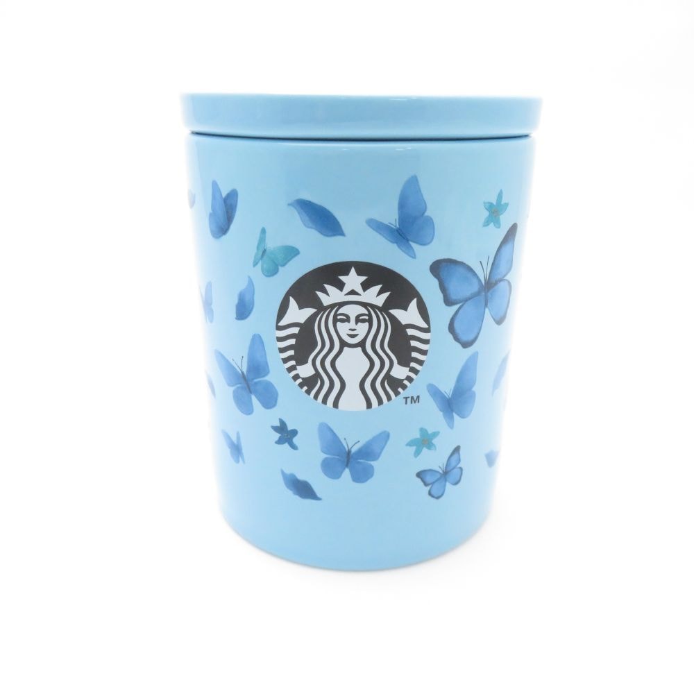 美品 STARBUCKS スターバックス キャニスター ブルー バタフライ 小物入れ スタバ コーヒー 青 蝶 SU12578C2 【中古】