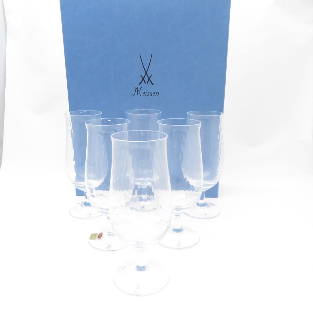 未使用 MEISSEN マイセン 波の戯れ モーゼル マイセングラス ビアグラス 6点 カリガラス セット ビール ワイン シャンパン SU12475Z 【中古】