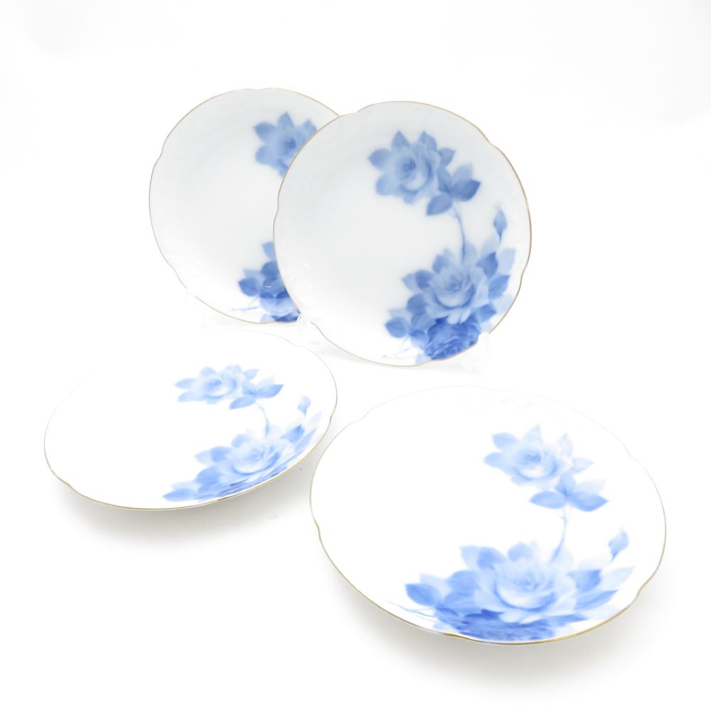 OKURA 大倉陶園 ブルーローズ 小皿 4枚 15cmプレート セット 銘々皿 SY12752B4 【中古】