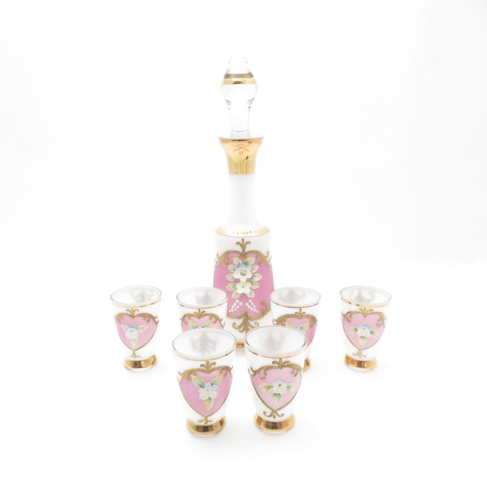 BOHEMIA Crystal ボヘミアクリスタル ハイエナメル リキュール グラス＆デカンタ 7点 セット SM4150B4 【中古】