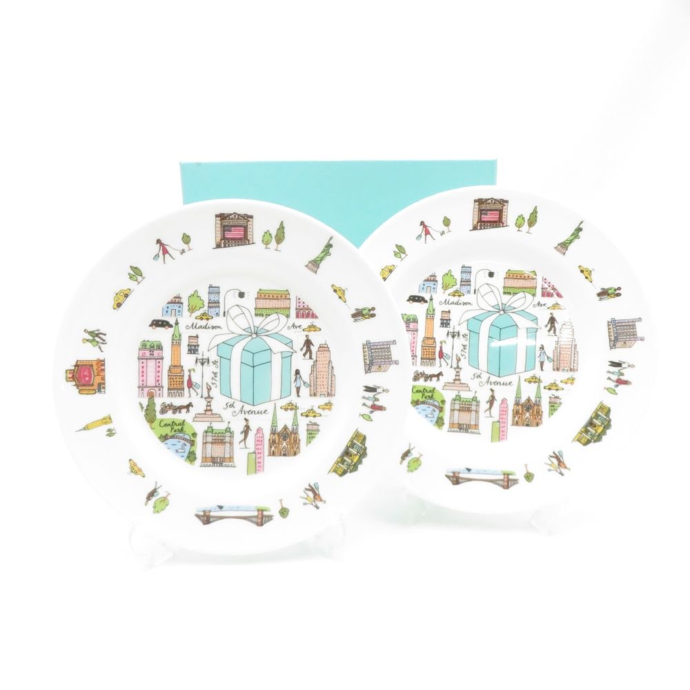 未使用 TIFFANY＆Co. ティファニー 5th アベニュー 中皿 2枚 ペア 19cmプレート パン ケーキ デザート SM4131R1 【中古】