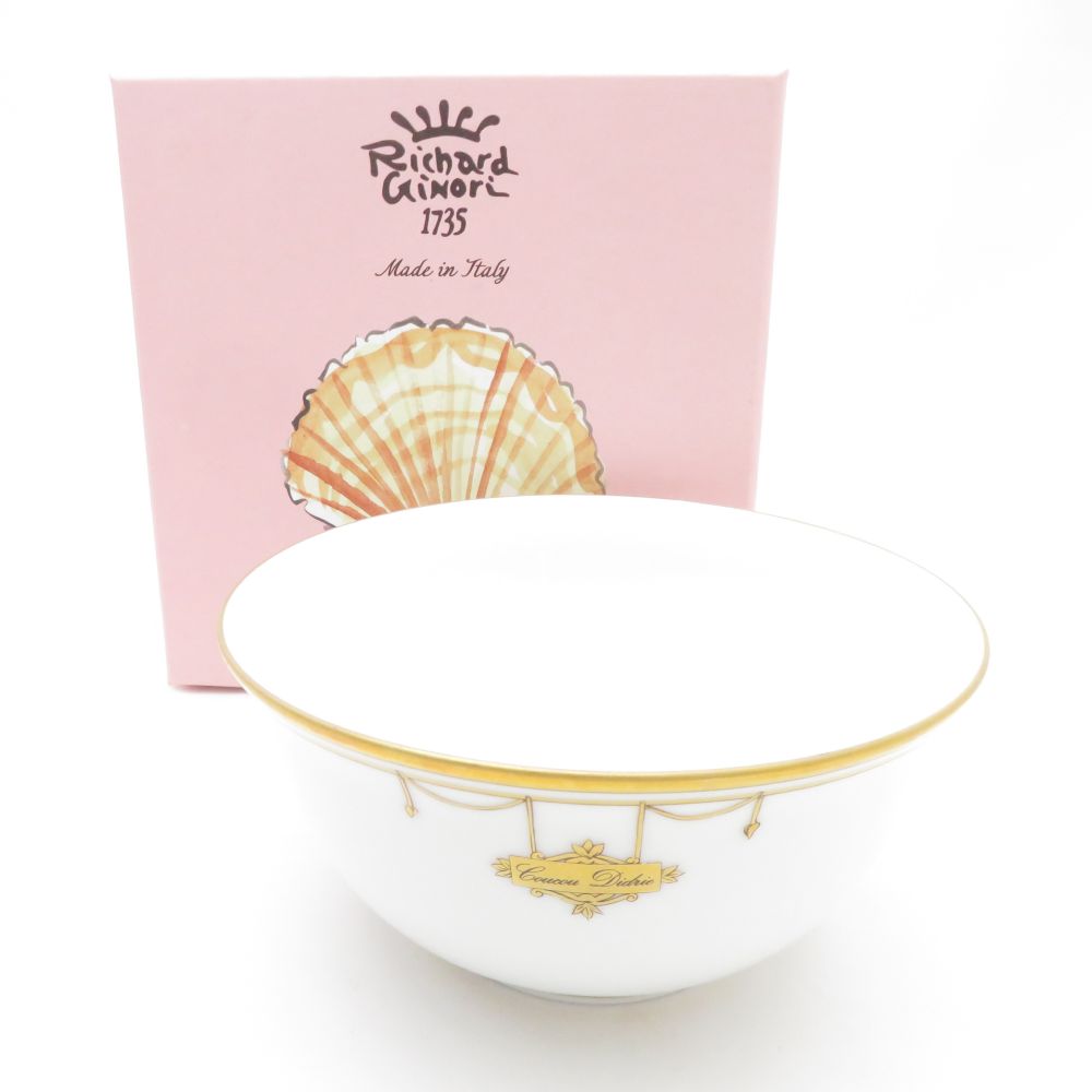 美品 Richard Ginori リチャードジノリ Voliere スープボウル 14cm 深皿 植物図鑑 花 鳥 バード 金彩 SU12461L1 【中古】