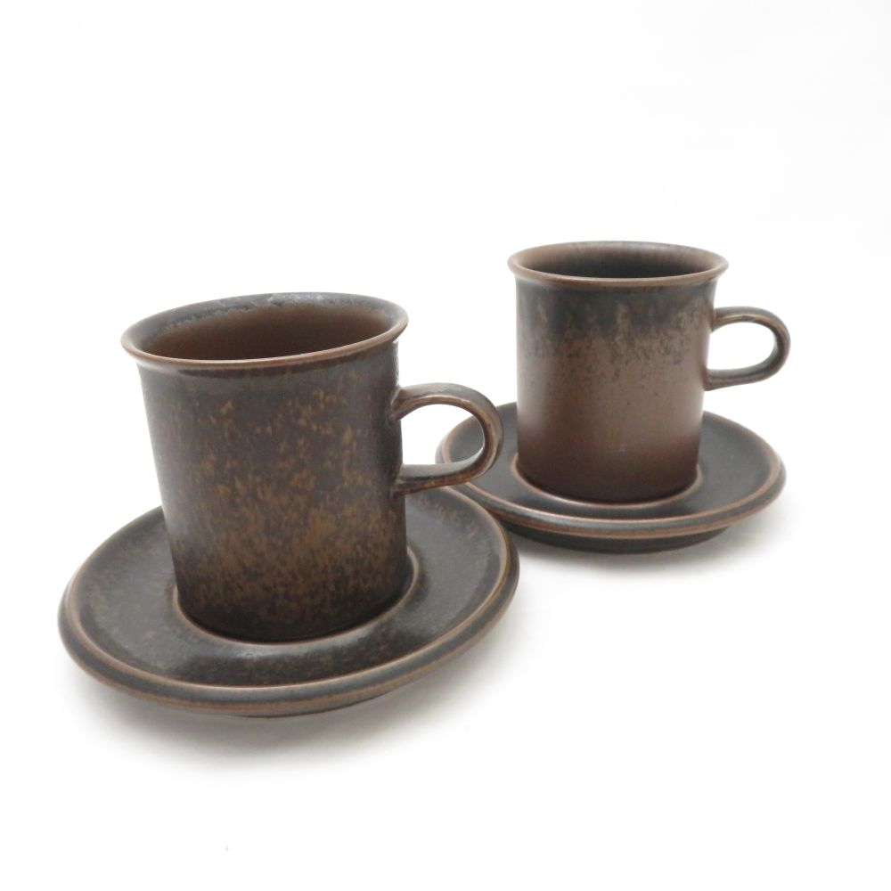 美品 ARABIA アラビア ルスカ コーヒーカップ＆ソーサー 2客 ペア 北欧 王冠マーク 旧ロゴ SM4190J1 【中古】