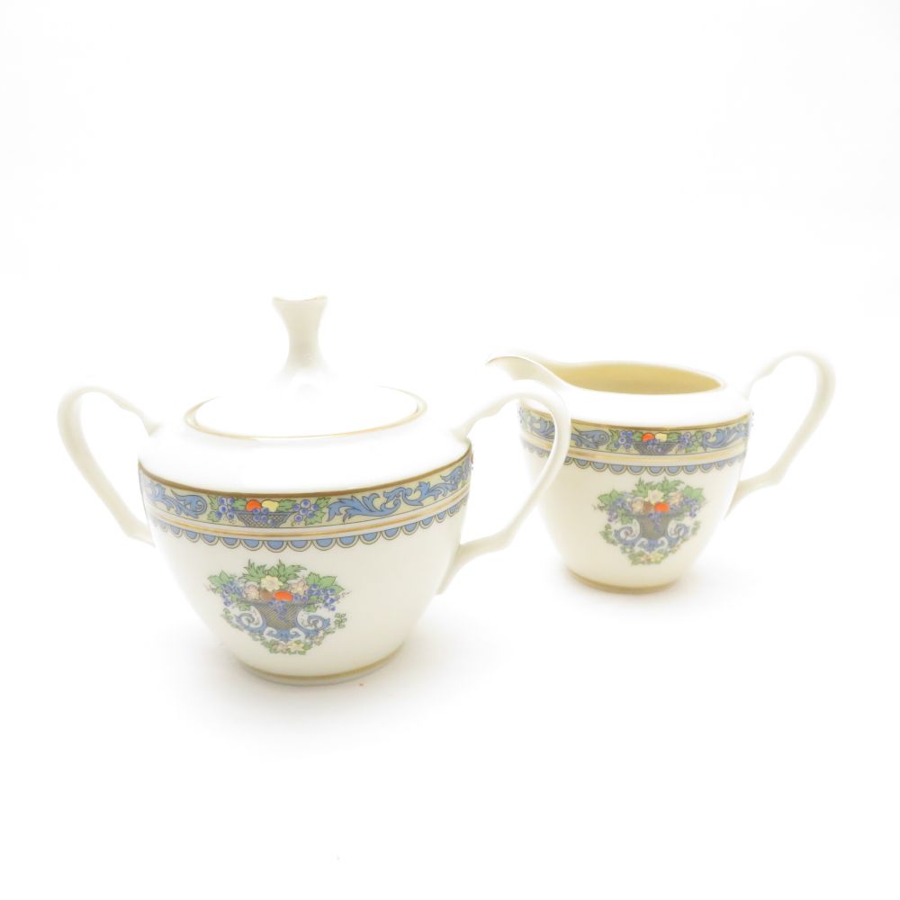 美品 LENOX レノックス AUTUMN オータム クリーマー シュガーポット 2点 セット ミルク 砂糖 金彩 フルーツ柄 USA SU12435B1 【中古】