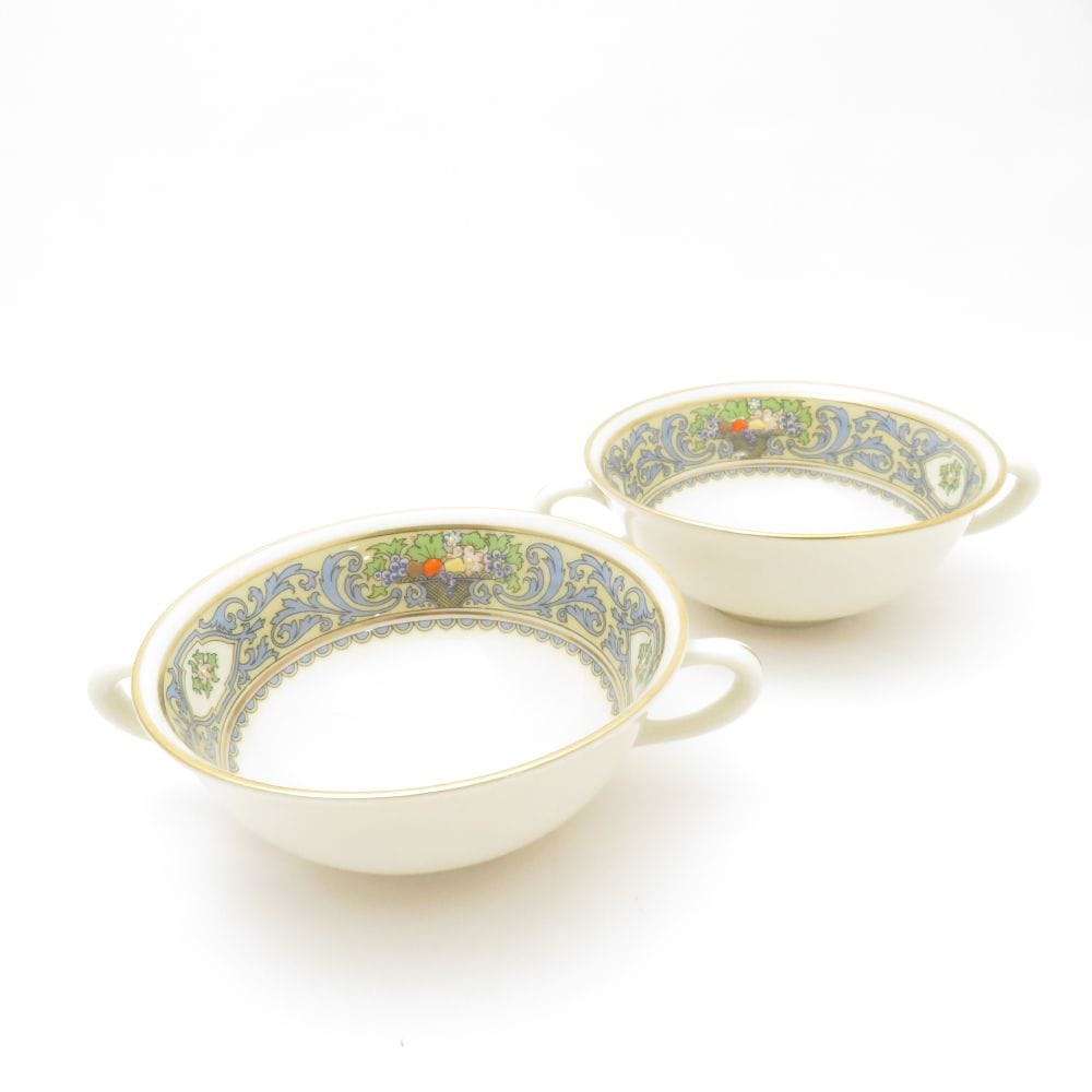 美品 LENOX レノックス AUTUMN オータム スープカップ 2点 ペア ダブルハンドル クリーム USA SU12438B1 【中古】