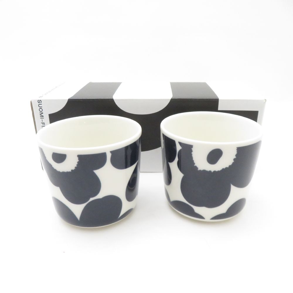 未使用 marimekko マリメッコ ウニッコ コーヒーカップ 2点 ダークブルー ペア 北欧 フィンランド SY12766B3 【中古】