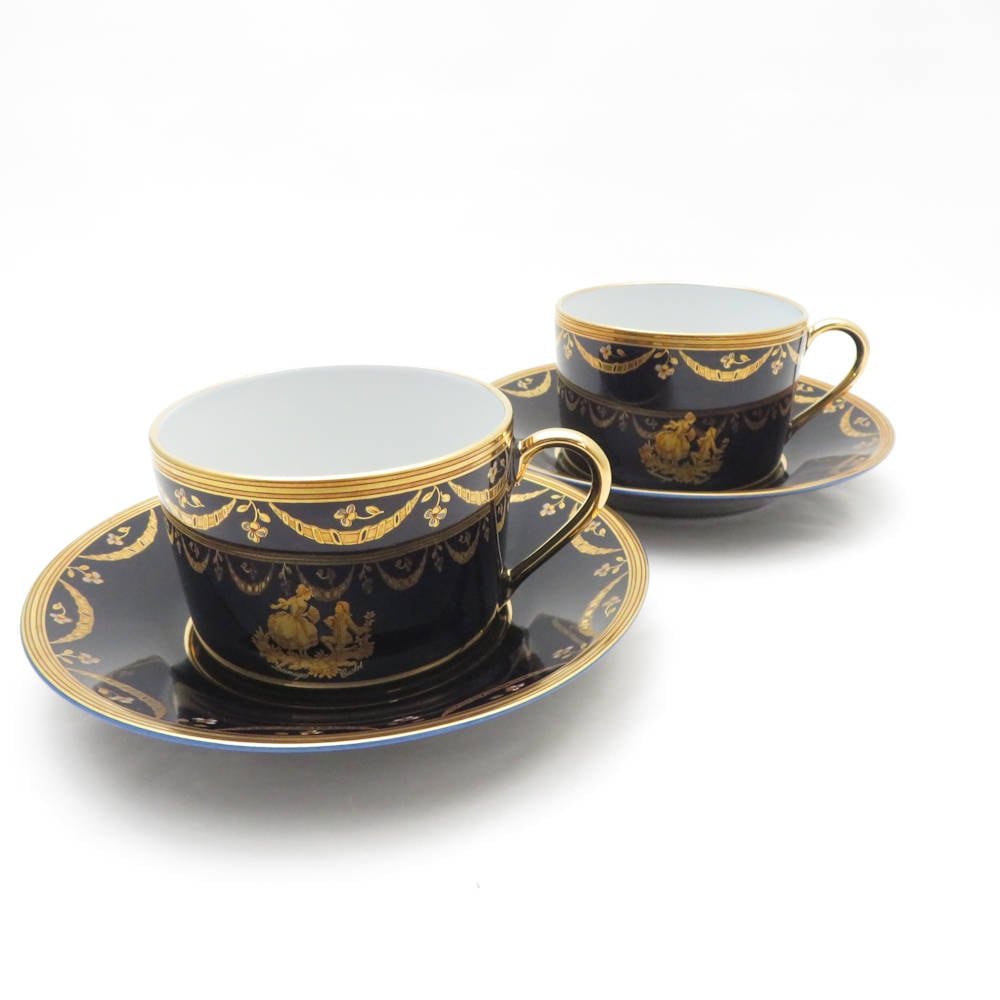 美品 LIMOGES CASTEL リモージュキャッスル カップ＆ソーサー 2客 ペア 金彩 SM4214B1 【中古】
