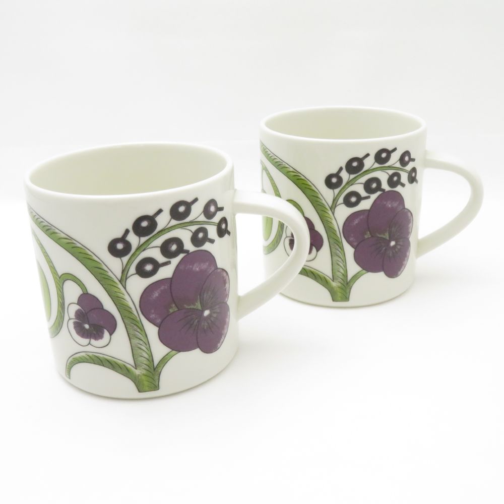 美品 ARABIA アラビア パラティッシ パープル マグカップ 2点 ペア 0.35L 350ml 旧ロゴ 北欧 SO3426D2 【中古】