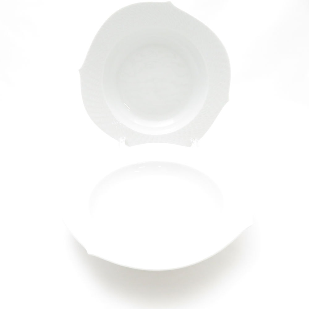 美品 MEISSEN マイセン 波の戯れ ホワイト 29488 スープ皿 2枚 白磁 ペア 23cmプレート 深皿 ディープ パスタ SU12664E1 【中古】