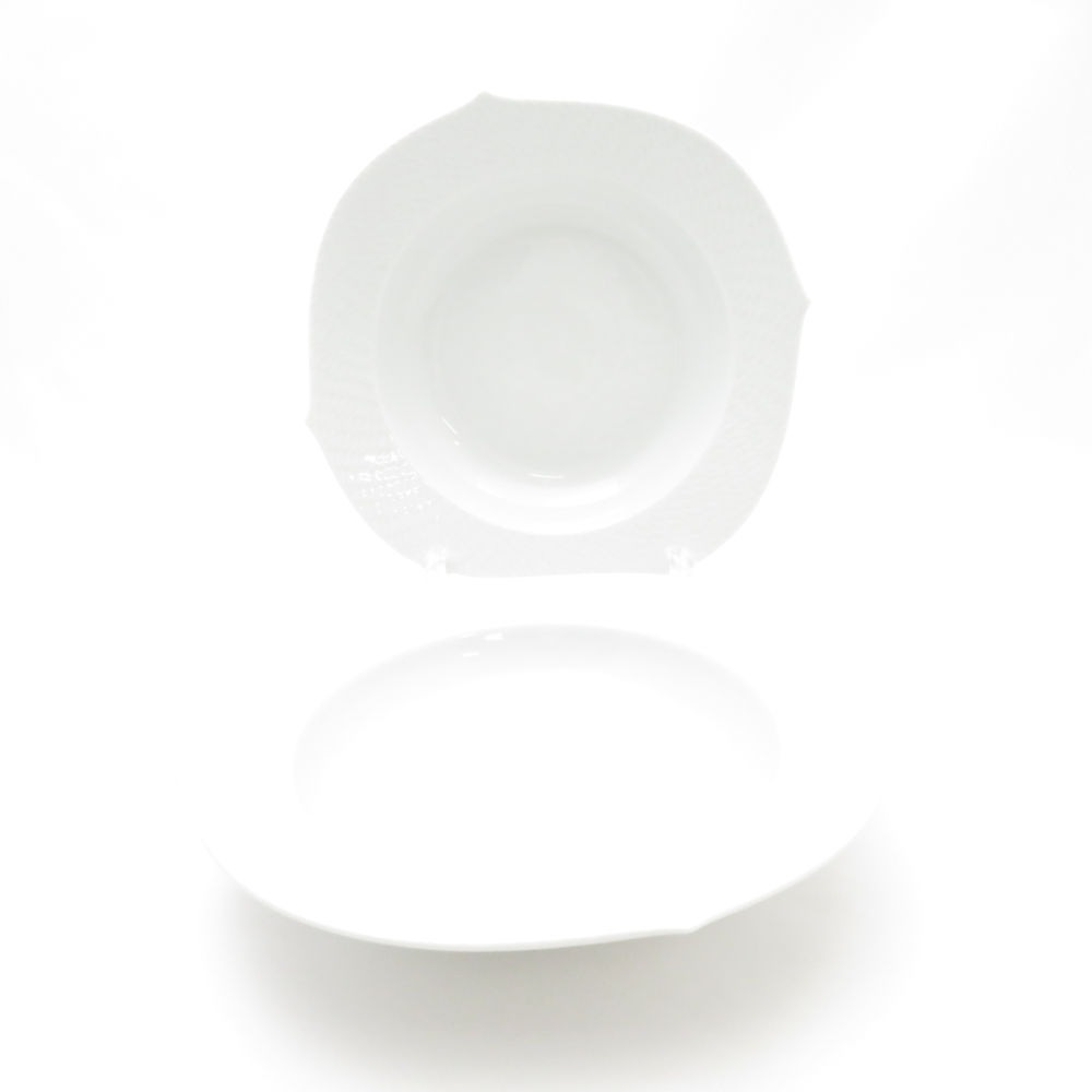 美品 MEISSEN マイセン 波の戯れ ホワイト 29488 スープ皿 2枚 白磁 ペア 23cmプレート 深皿 ディープ パスタ SU12665E1 【中古】