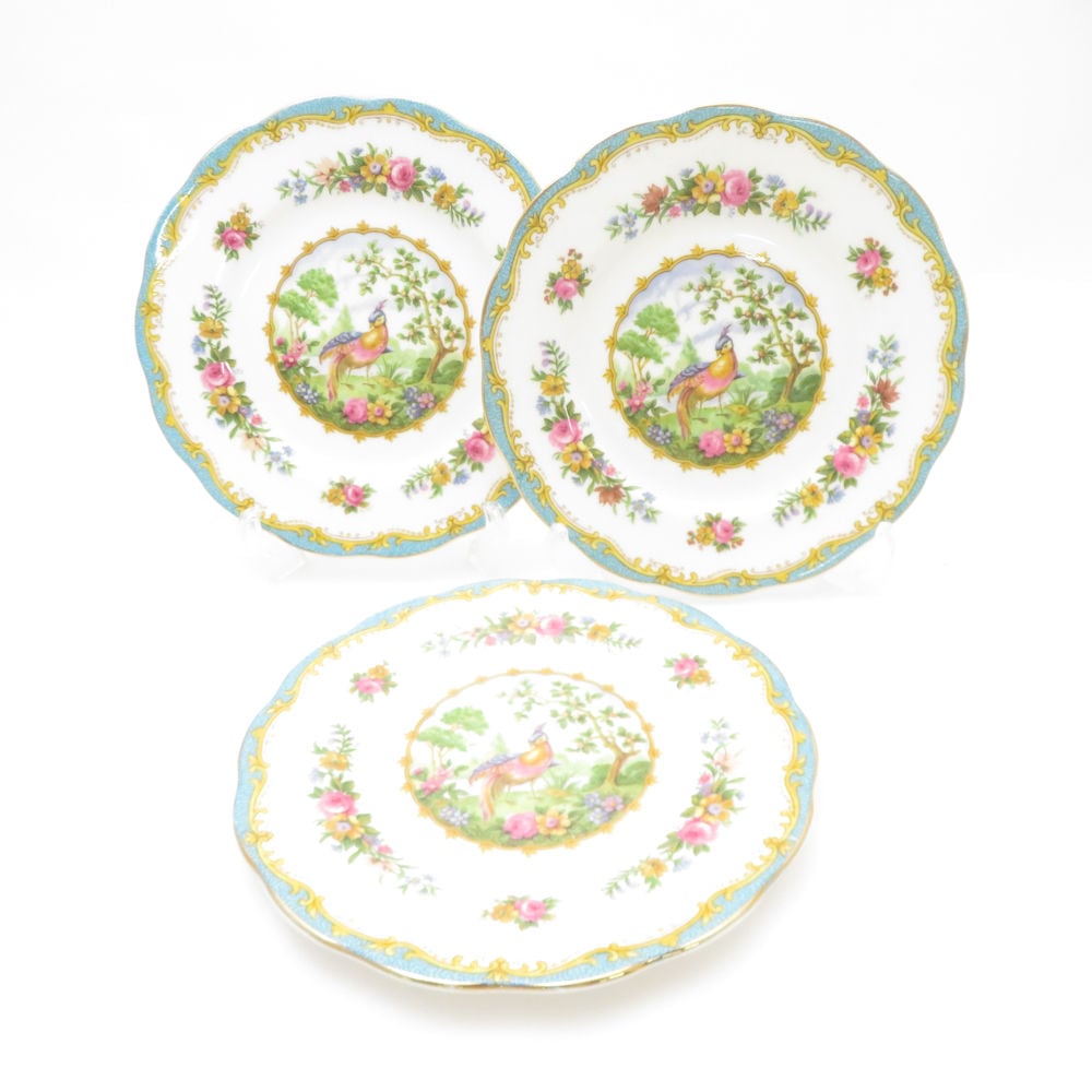 ROYAL ALBERT ロイヤルアルバート チェルシーバード 中皿 3枚 セット 16cmプレート 鳥 花 フラワー SC8157K1 【中古】