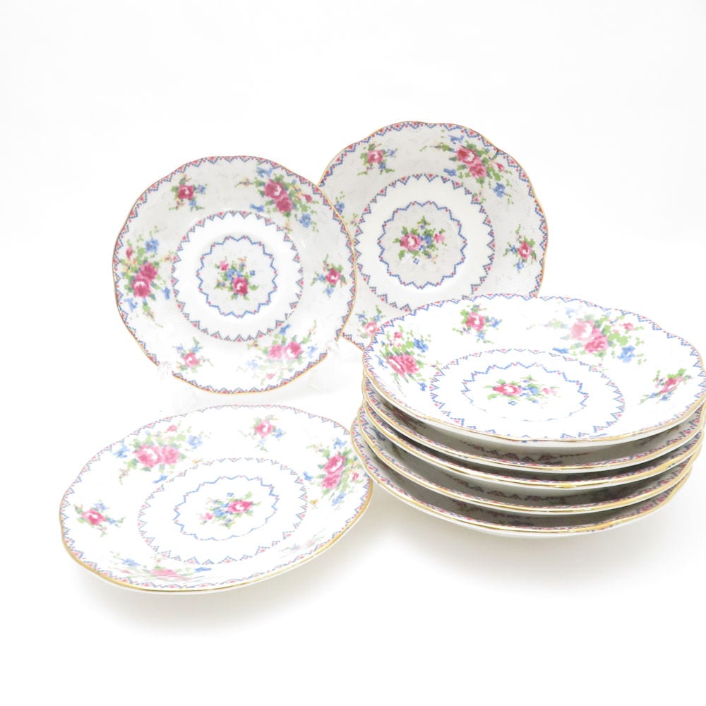 ROYAL ALBERT ロイヤルアルバート プチポワン ソーサーのみ（2種） 8枚 セット 13cm/12cm 廃盤 SC8159K1 【中古】