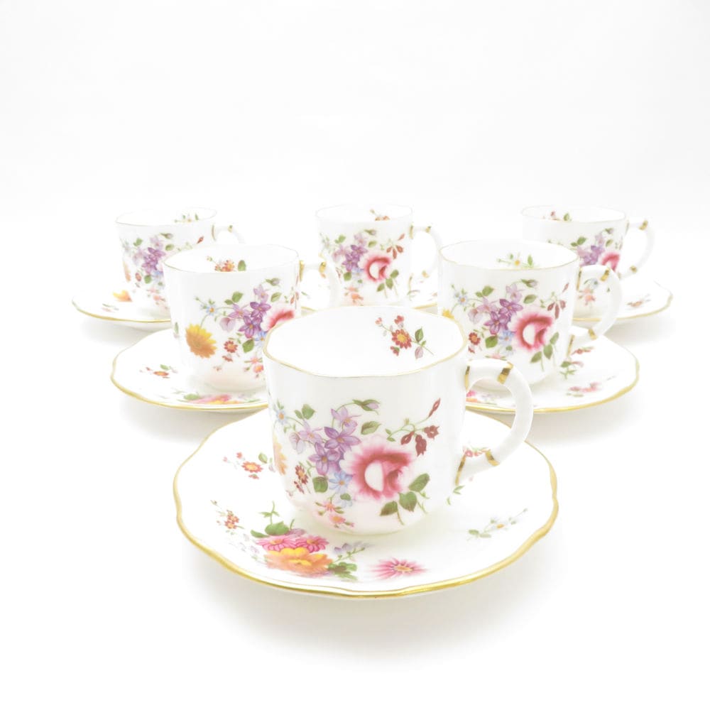 美品 Royal Crown Derby ロイヤルクラウンダービー ダービーポジー コーヒーカップ＆ソーサー 6客 セット 珈琲 金彩 フラワー 花柄 英国 SU12521K1 【中古】