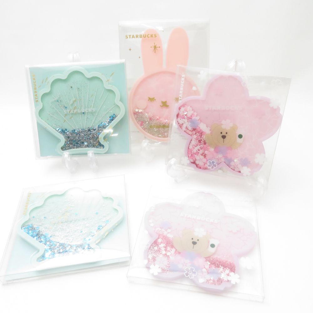 未使用 STARBUCKS スターバックス うさぎ シェル 桜 シリコンコースター 5点 セット ラメ 海外限定 SO3505D1 【中古】