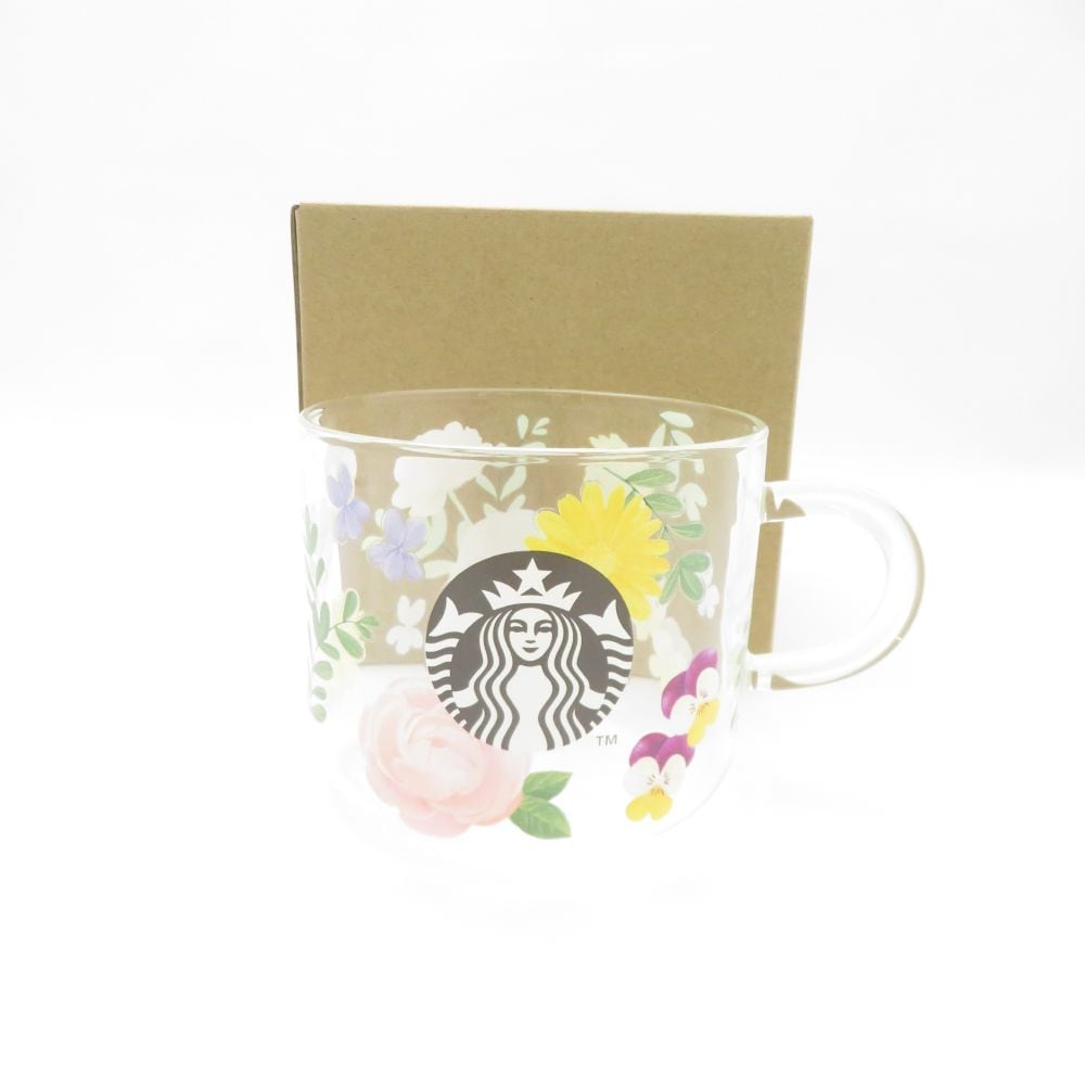 未使用 STARBUCKS スターバックス フローラル 耐熱グラスマグ 1点 ガラス 355ml カップ コップ スタバ SC8059A1 【中古】