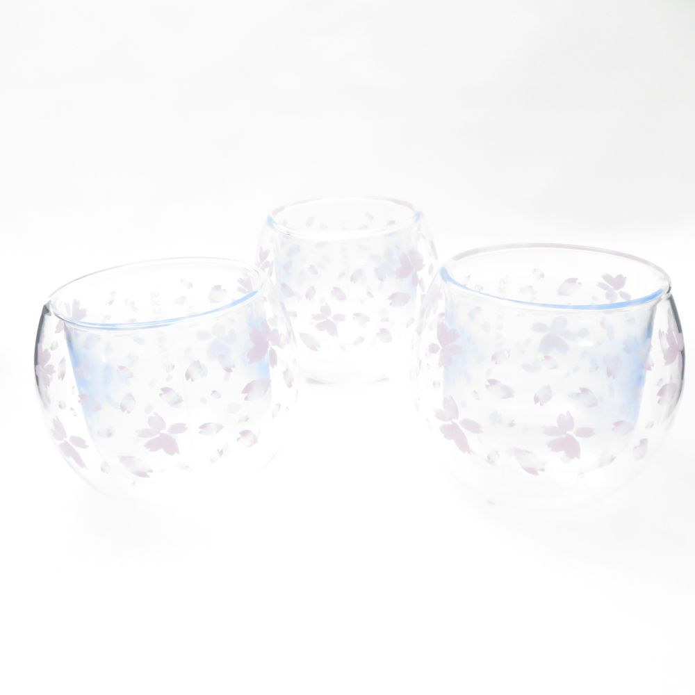 未使用 STARBUCKS スターバックス SAKURA2019 クリアドロップ ダブルウォールグラス 3点 セット 237ml カップ コップ 桜 スタバ SC8076A1 【中古】