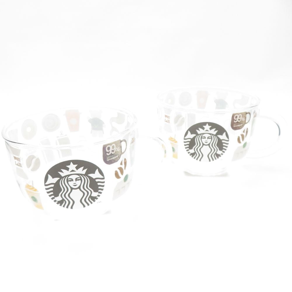 美品 STARBUCKS スターバックス スターバックスルーツ 耐熱グラスマグ 2点 ガラス ペア 25周年記念 355ml スタバ SC8091A1 【中古】