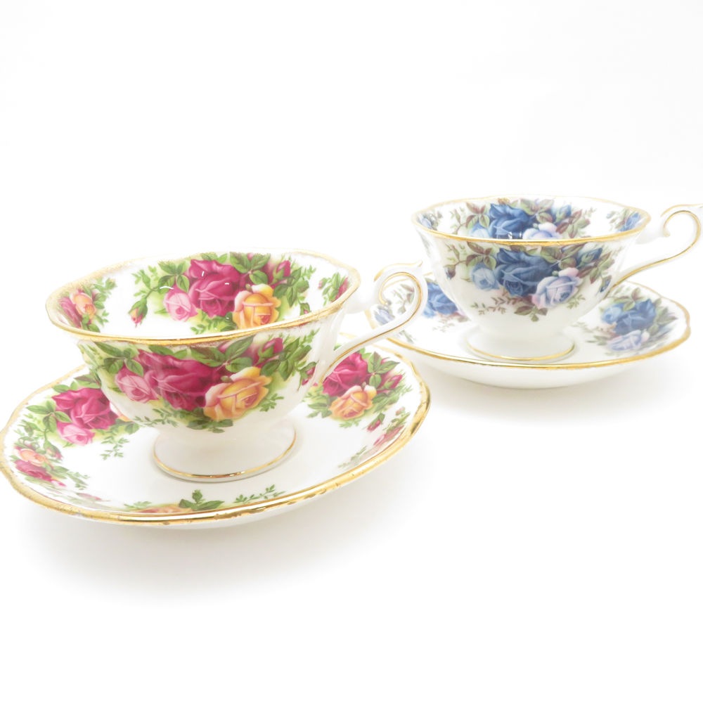 ROYAL ALBERT ロイヤルアルバート オールドカントリーローズ/ムーンライトローズ ティーカップ＆ソーサー 2客 セット 薔薇 バラ 花柄 SC8342G2 【中古】