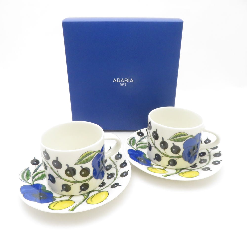 美品 ARABIA アラビア イエロー パラティッシ カップ＆ソーサー 2客 ペア 北欧 フィンランド SY12824G2 【中古】