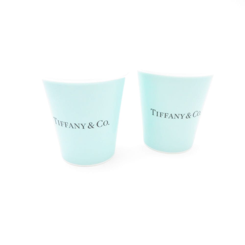 美品 TIFFANY＆Co. ティファニー エブリデイ オブジェクト コーヒーカップ 2点 ペア ティファニーブルー 紙コップ風 SC8173B3 【中古】