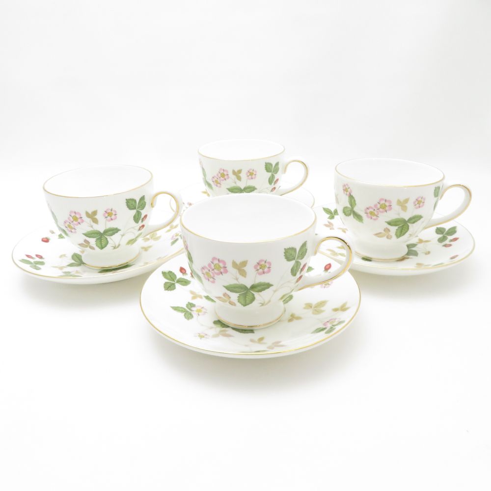 美品 WEDGWOOD ウェッジウッド ワイルドストロベリー ティーカップ＆ソーサー 4客 セット リー SC8327C1 【中古】