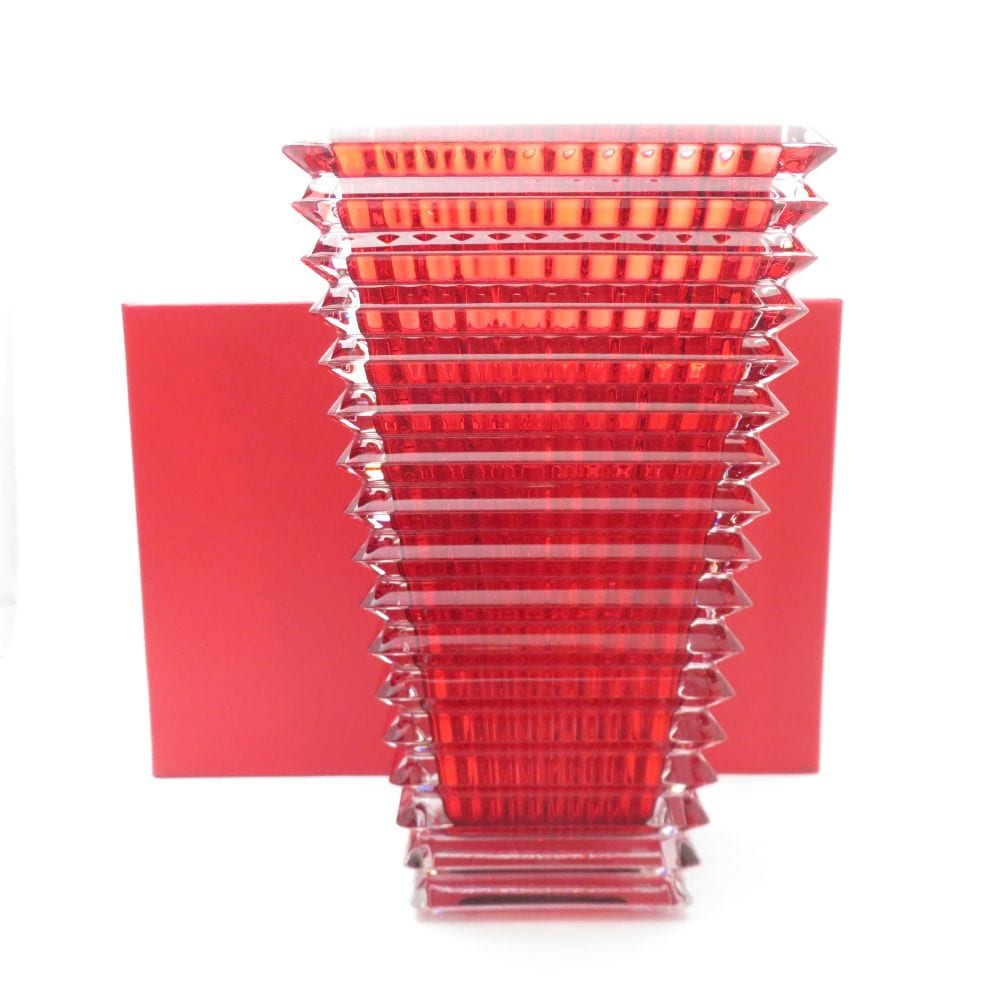 Baccarat バカラ アイベース スクウェア L 花瓶 レッド H30cm フラワーベース 花びん 花器 SC8271Z 【中古】
