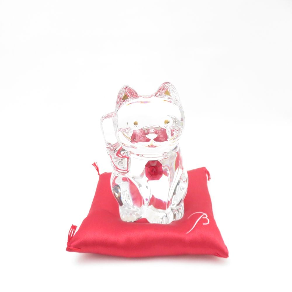 美品 Baccarat バカラ まねき猫 レッドオクトゴン クリスタルオブジェ クリア H10cm ラッキーキャット 置物 招き SC8273C2 【中古】