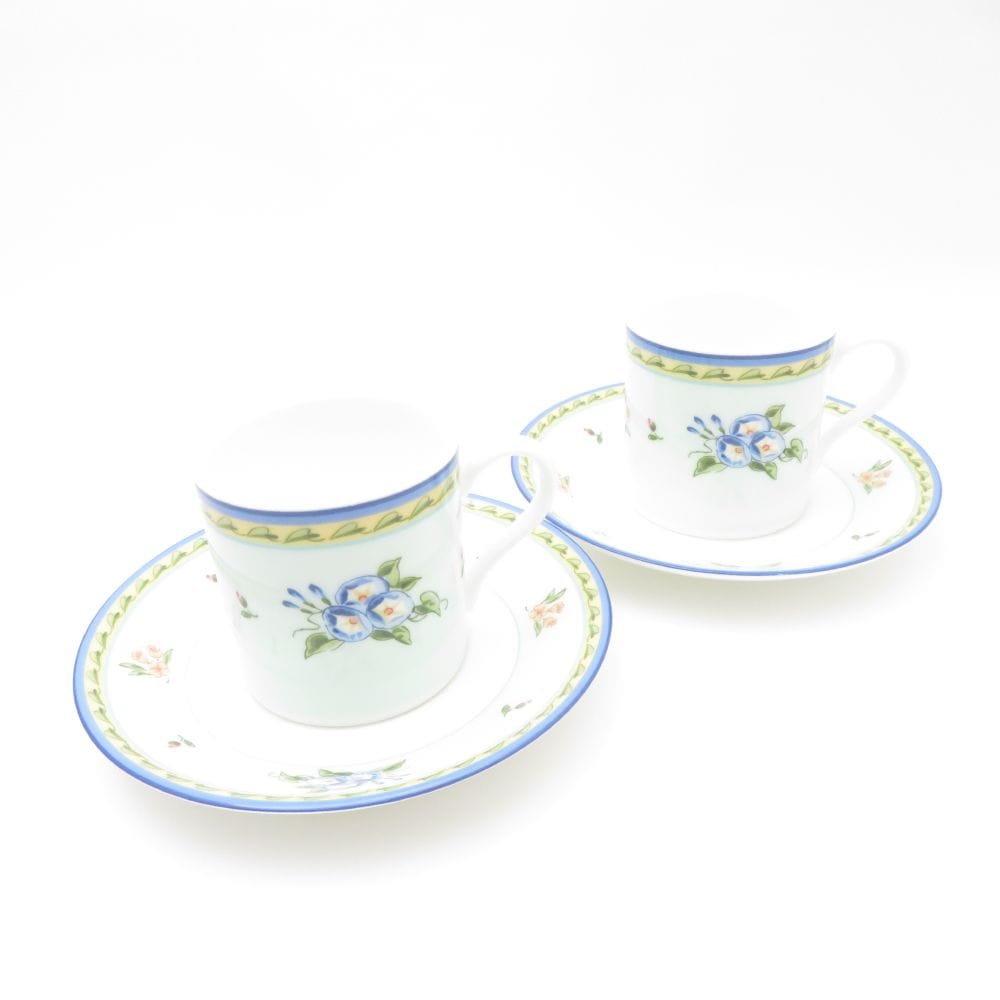 美品 TIFFANY＆Co. ティファニー モーニンググローリー デミタスカップ＆ソーサー 2客 ペア SM4217C1 【中古】