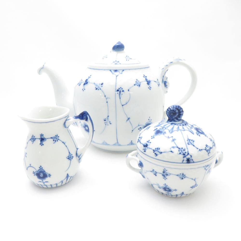 B&G ビングオーグレンダール ブルートラディショナル ティーポット クリーマー シュガー 3点 セット 茶器 クリーム ミルク 砂糖 SU12731J2 【中古】