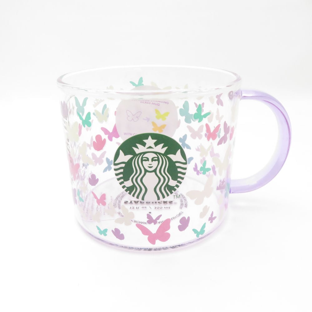 未使用 STARBUCKS スターバックス カラーチェンジング バタフライ 耐熱ガラスマグ ガラス 355ml コップ スタバ 蝶々 SC8398F1 【中古】