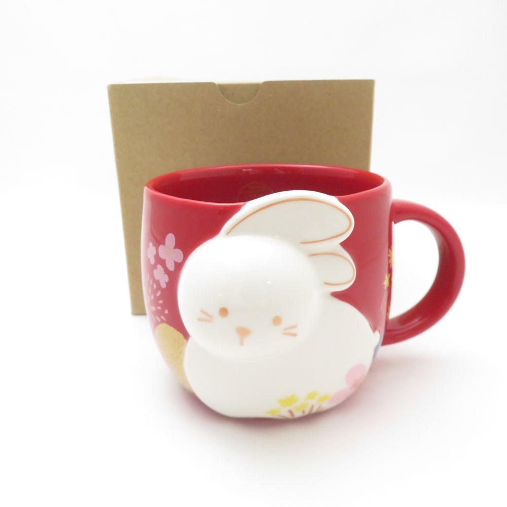 美品 STARBUCKS スターバックス ニューイヤーマグうさぎ 2023 マグカップ 陶器 355ml 干支 兎 カップ スタバ SC8405F1 【中古】