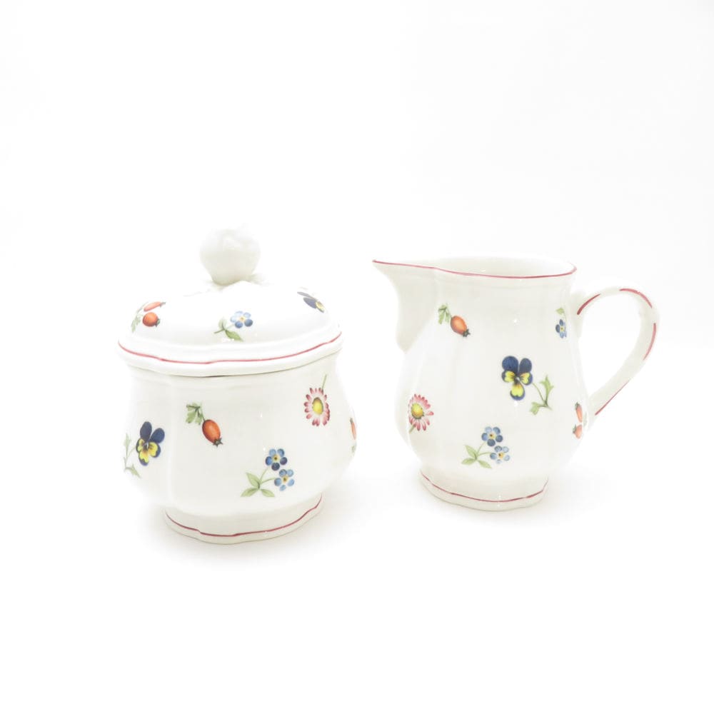 美品 Villeroy&Boch ビレロイ＆ボッホ プチフルール クリーマー＆シュガーポット 2点 セット 花柄 ミルク クリーム 砂糖 SC8363F1 【中古】