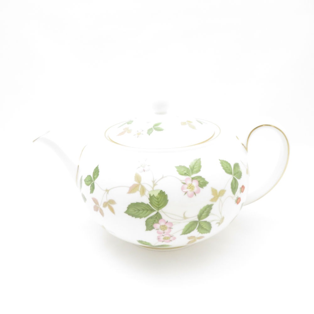 美品 WEDGWOOD ウェッジウッド ワイルドストロベリー ティーポット Lサイズ 茶器 黒壺ロゴ 英国 SU12789G2 【中古】