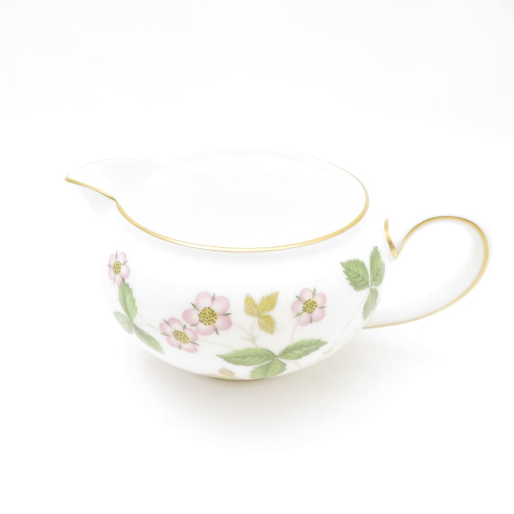 美品 WEDGWOOD ウェッジウッド ワイルドストロベリー クリーマー クリーム ミルク 金彩 花柄 黒壺ロゴ 英国 SU12791G2 【中古】