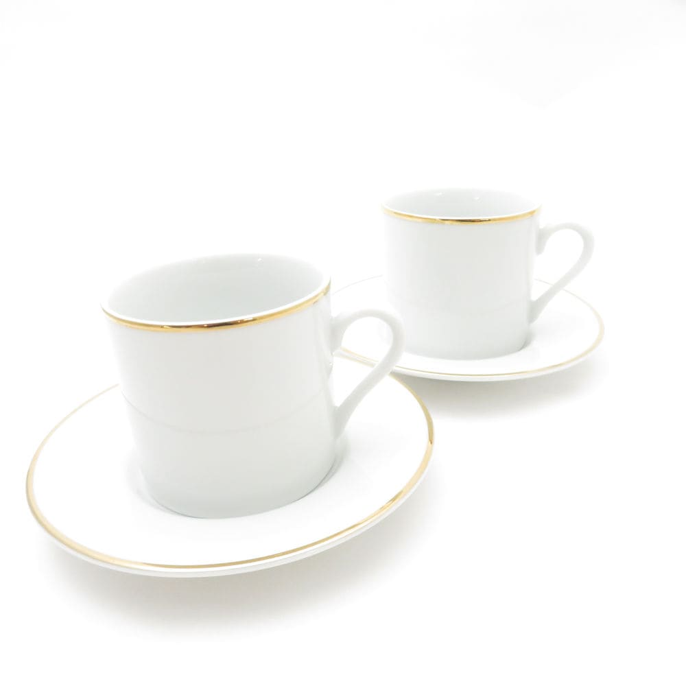 未使用 TIFFANY＆Co. ティファニー デミタスカップ＆ソーサー 2客 ペア ホワイト×ゴールド SC8450F2 【中古】