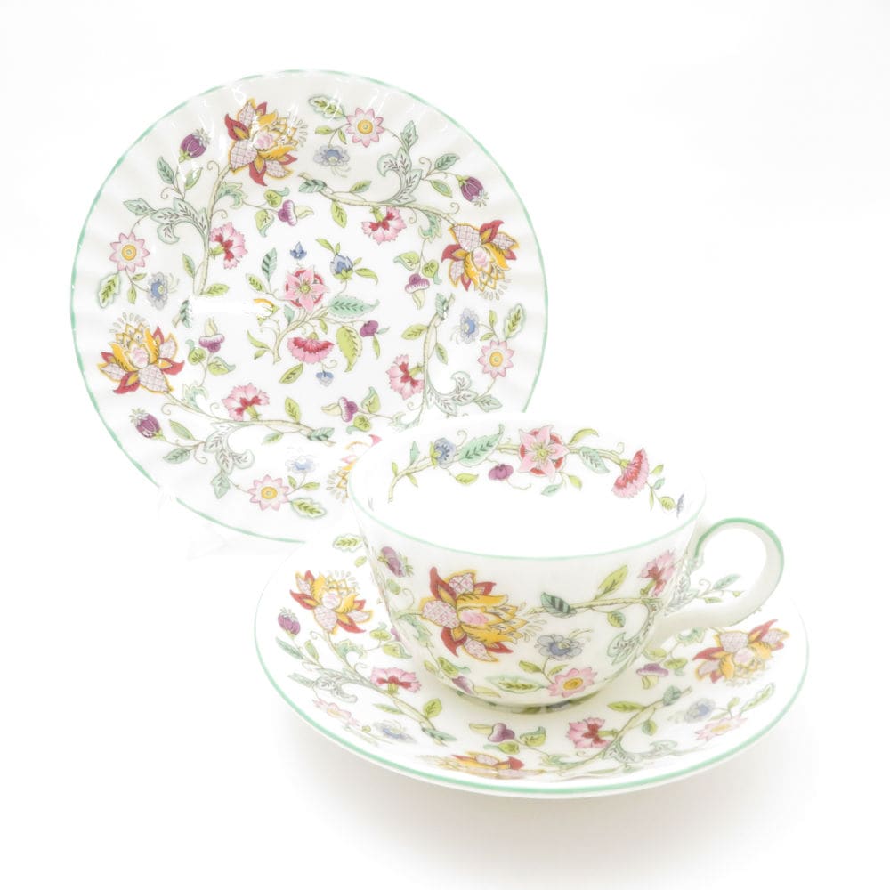 未使用 MINTON ミントン ハドンホール ティーカップ＆ソーサー 中皿 2点 セット 16cmプレート 花柄 グリーン SC8443H1 【中古】