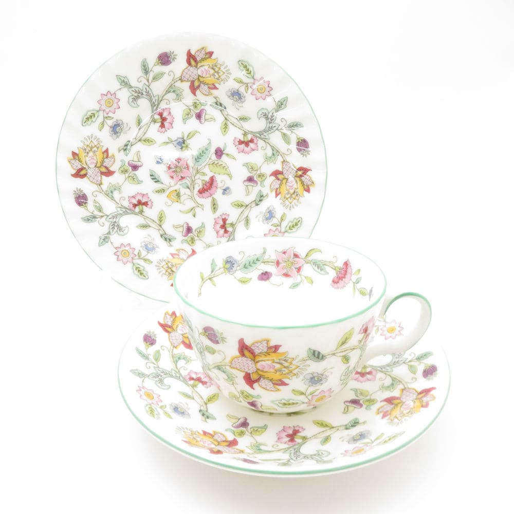 未使用 MINTON ミントン ハドンホール ティーカップ＆ソーサー 中皿 2点 セット 16cmプレート 花柄 グリーン SC8444H1 【中古】