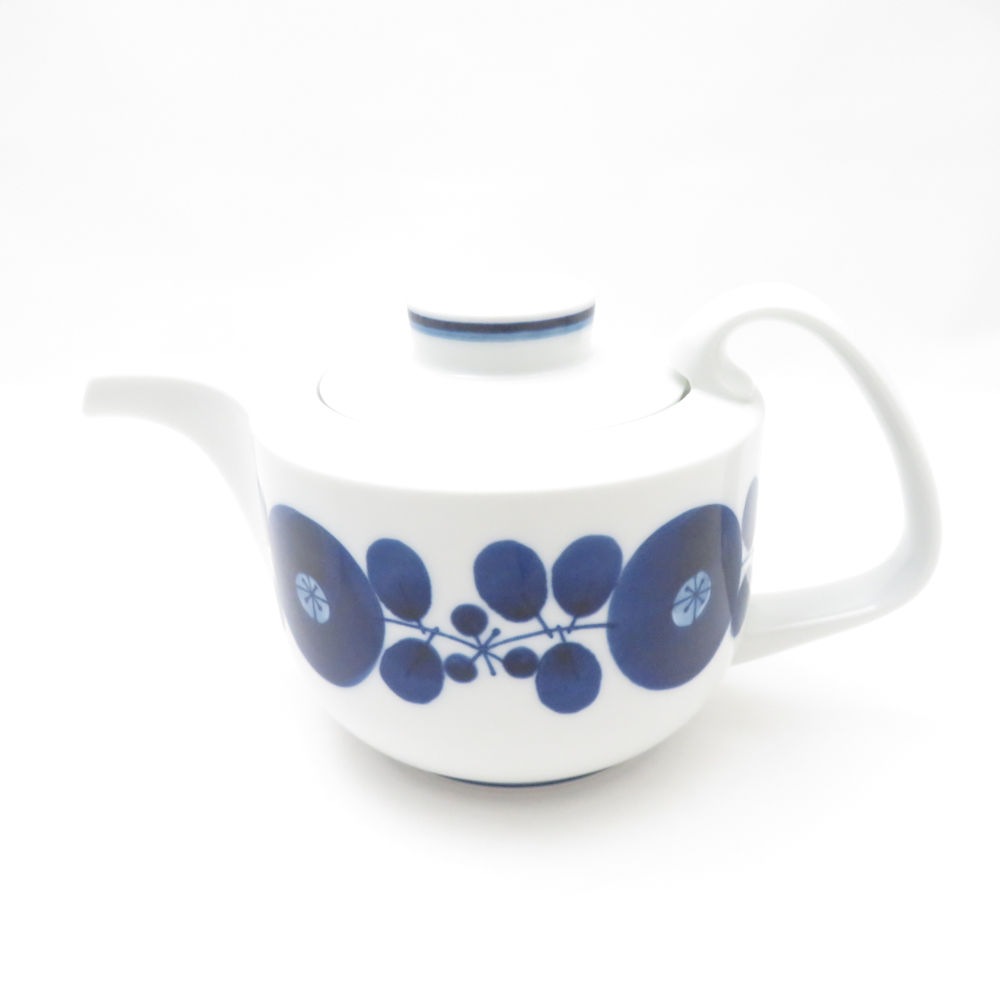 HAKUSAN JAPAN 白山陶器 BLOOM ブルーム リース ティーポット 急須 波佐見焼 花柄 白磁 青 SU12883E2 【中古】