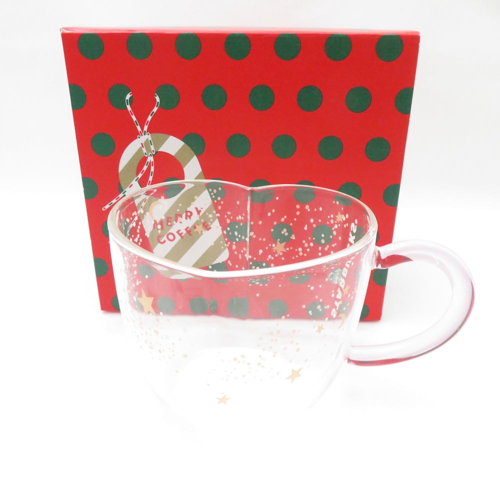 美品 STARBUCKS スターバックス ホリデー2019 マグカップ 耐熱グラス ハート スタバ コーヒー SU12799G1 【中古】