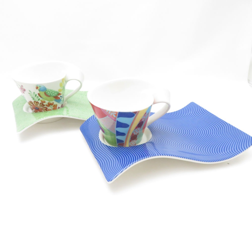 Villeroy&Boch ビレロイ＆ボッホ ニューウェイブ カップ＆ソーサー 2客 セット SM4252G1 【中古】