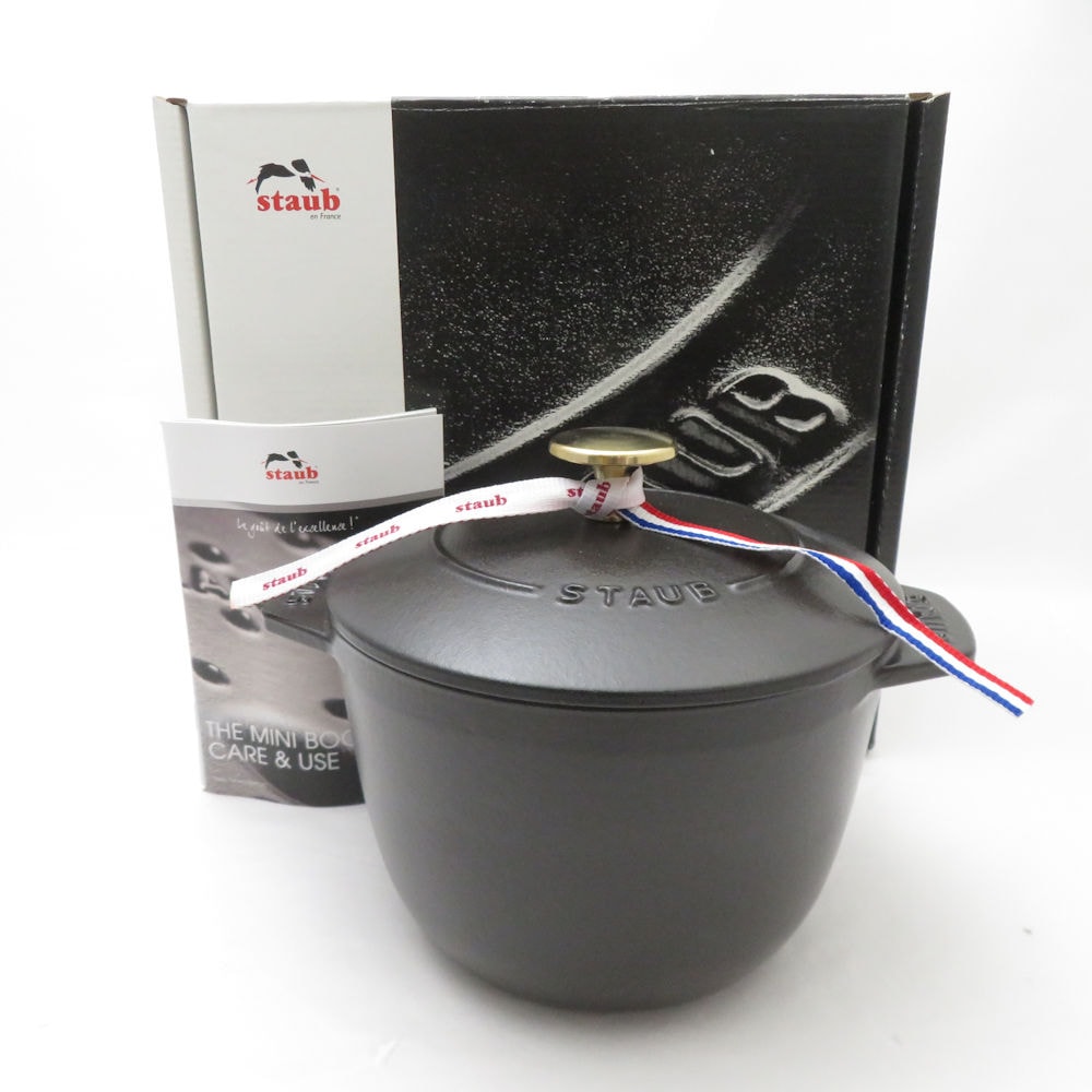 未使用 STAUB ストウブ ラ ココット de GOHAN 両手鍋 鋳物ホーロー 16cm 黒 M ご飯鍋 炊飯 2合 SN346Z 【中古】