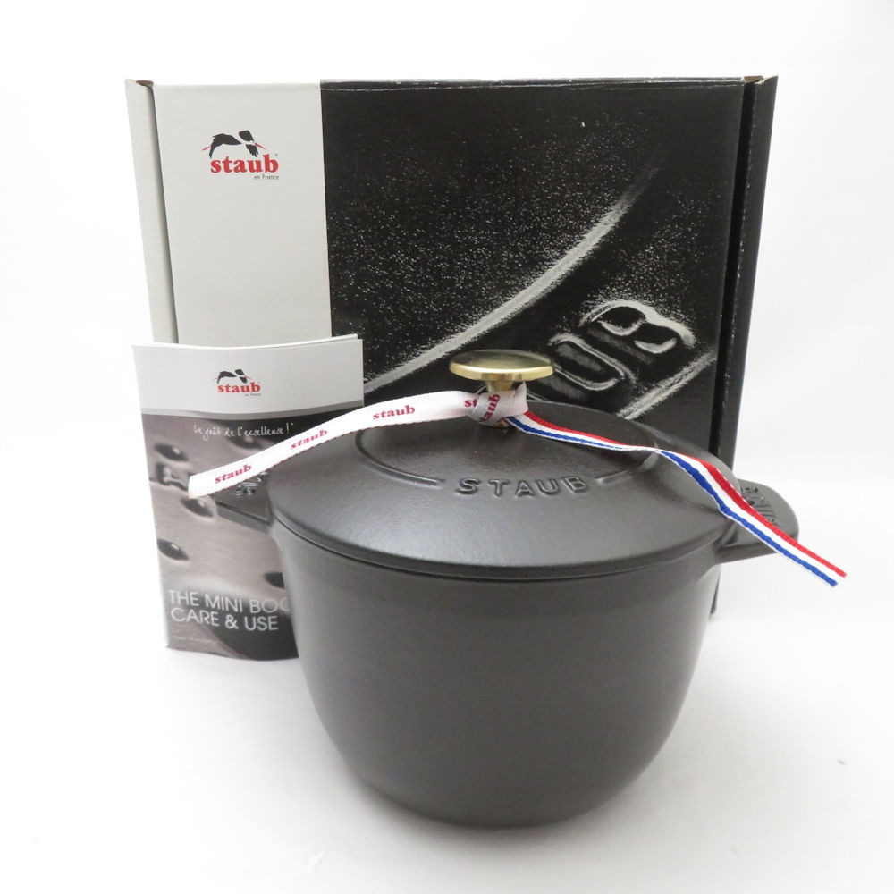 未使用 STAUB ストウブ ラ ココット de GOHAN 両手鍋 鋳物ホーロー 16cm 黒 M ご飯鍋 炊飯 2合 SN346Z 【中古】