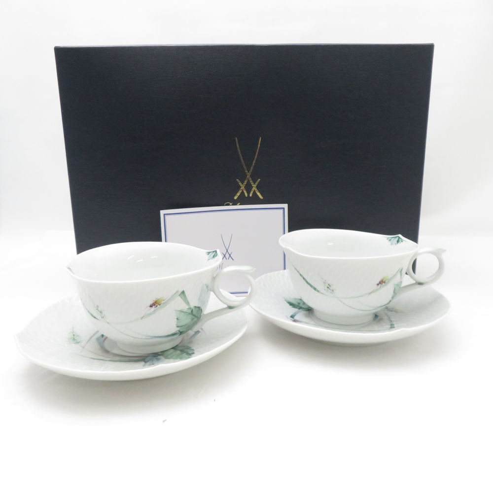 美品 MEISSEN マイセン 森の声 614501 ティーカップ＆ソーサー 2客 ペア SC8468A2 【中古】